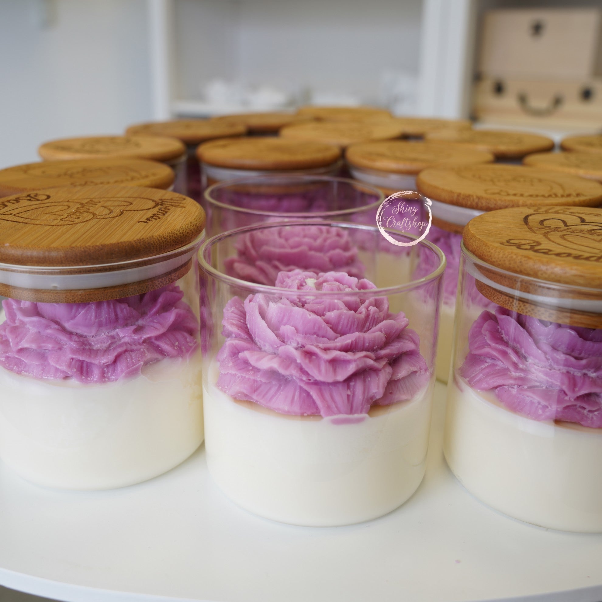 Ароматна свещ.- Цвете в буркан-Shiny Candles - Shiny Craftshop